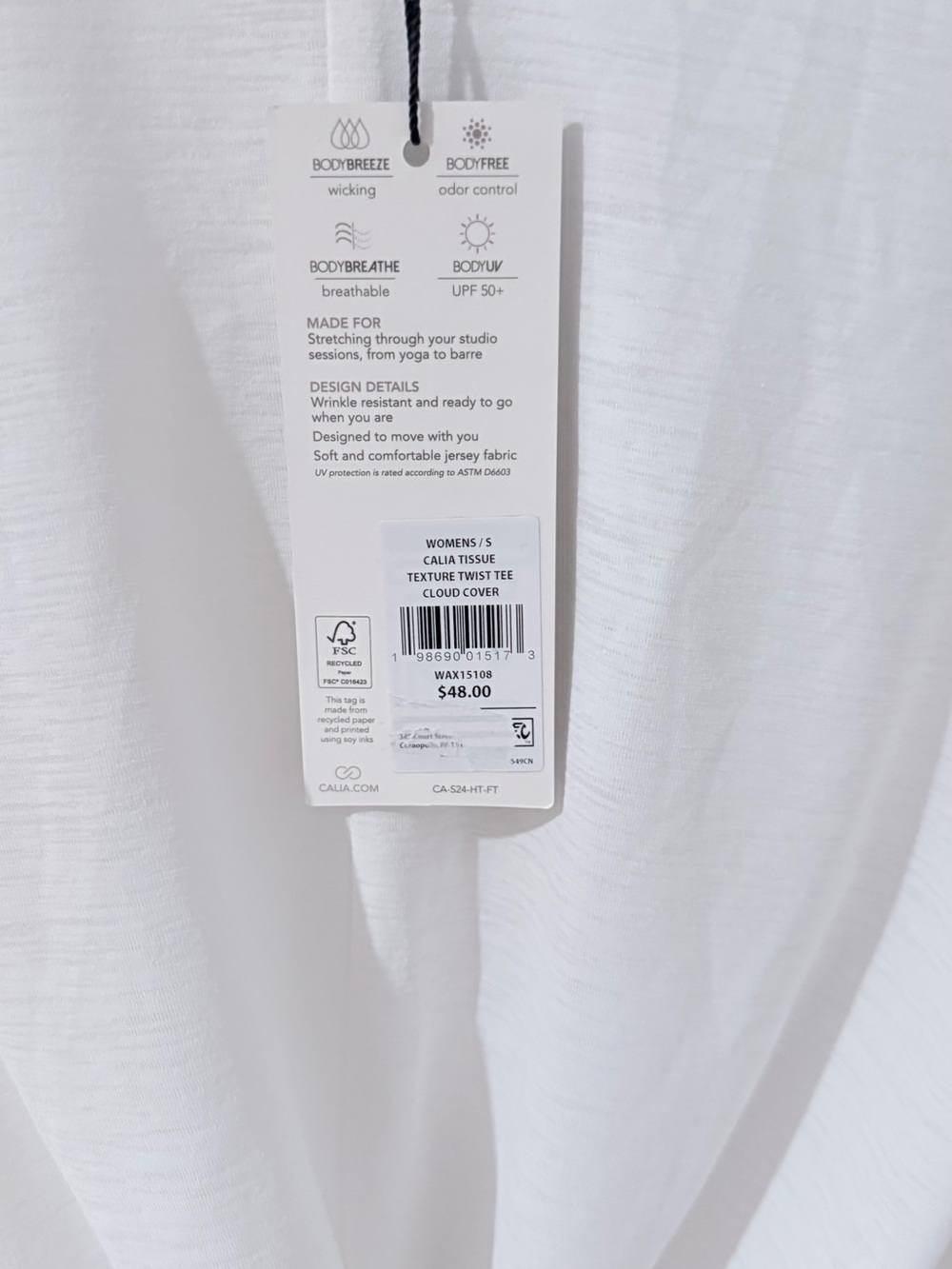 CALIA Tissue Texture Twist Tee – White – S – NWT - Picture 2 of 3
